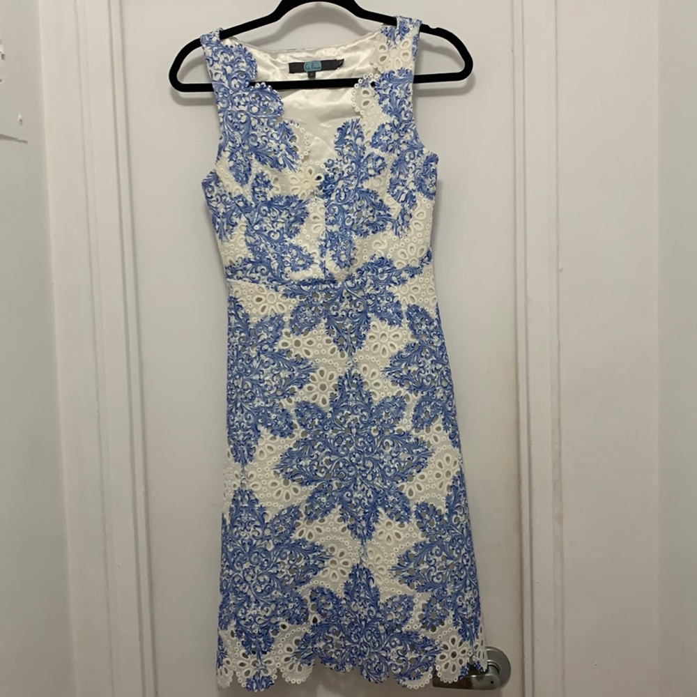 White and Blue embroidered dress